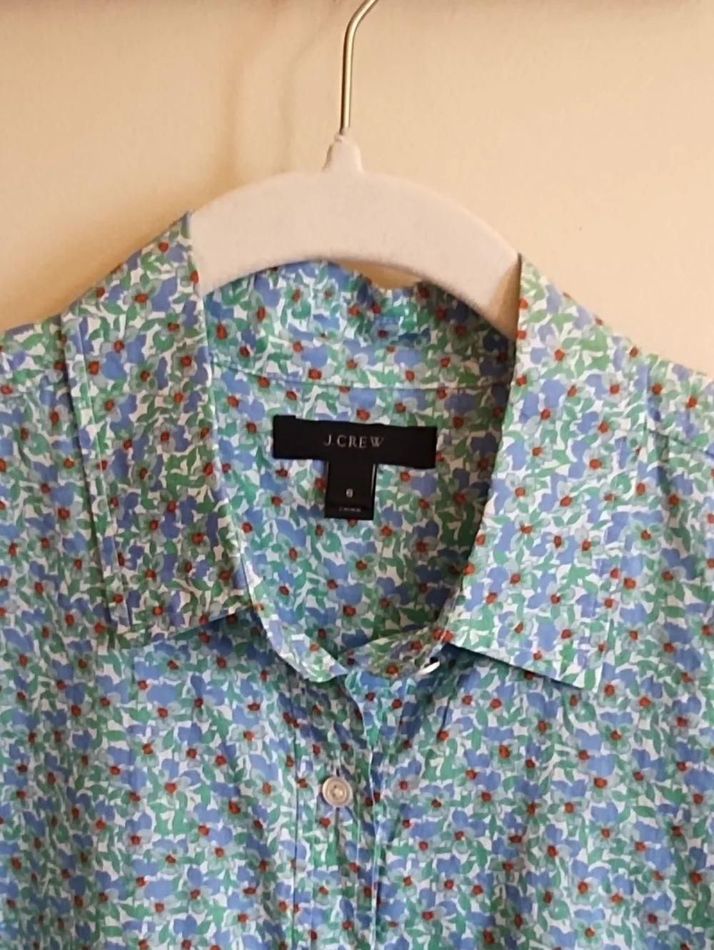 J. CREW WOMAN'S BLOUSE, BEAUTIFUL BLUE,GREEN&RED, 100% COTTON. SZ 6
